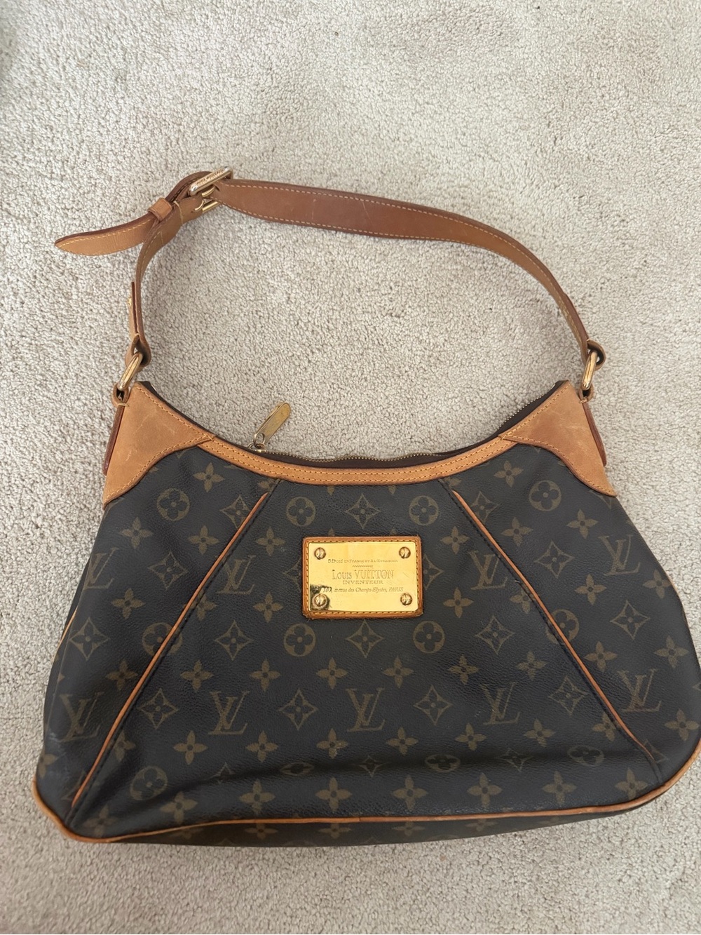 Louis Vuitton Monogram Canvas Shoulder Bag with Tan Trim